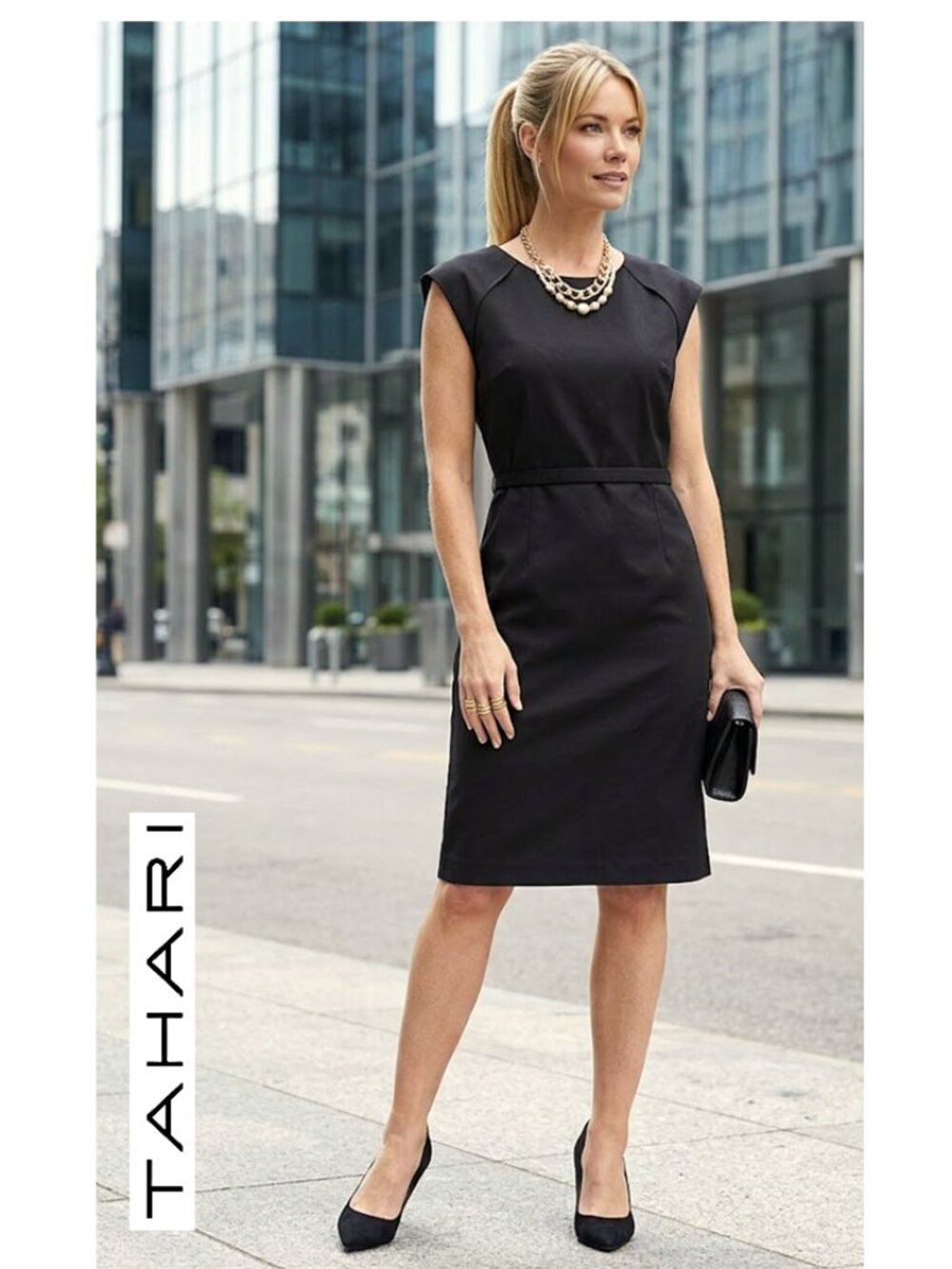 Designer - ELIE TAHARI, Classic black cap sleeve sheath dress